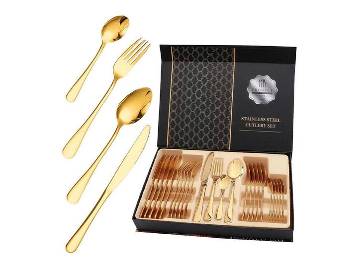 LuxusKollektion Besteck-Set 24-tlg. Besteck Set Edelstahl Gold Geschenkbox