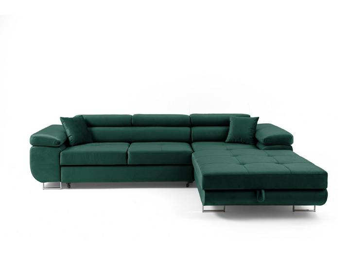 Muffo Ecksofa ALONZO, Metallfüße, Liegefläche 125x195, verstellbare Kopfstützen, Bettzeugbehälter