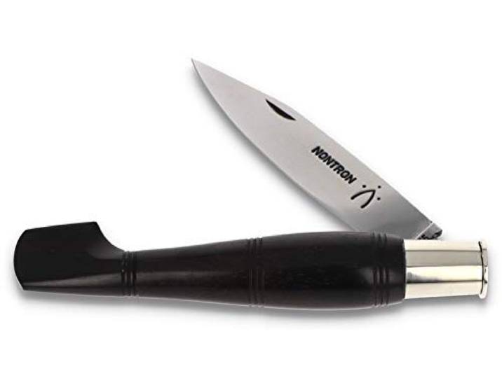 Nontron Messer - 12 cm - Griff Ebenholz - Klinge XC75 Carbonstahl - Frankreich Taschenmesser - Fixierung Drehring Virole