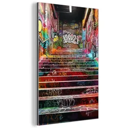 METALLBILD Treppe - Graffiti - Farben - Kunst Deko Schlafzimmer 40x60 cm