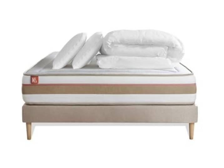 Marmottes & Co Le Tendre Ready to Sleep Pack Matratze 140x200 Taschenfedern + Memory Foam + Lattenrost Kit Beige Dicke 28 cm Komfort: ausgewogen