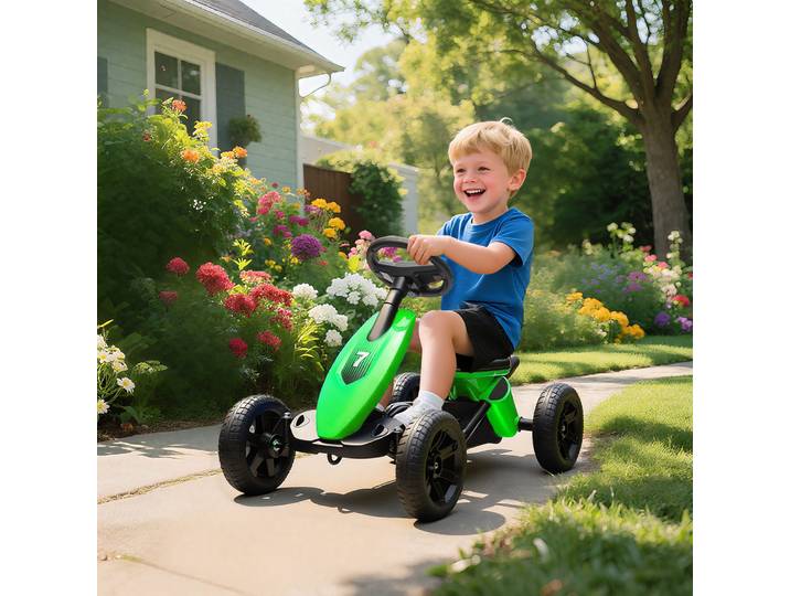 AIYAPLAY Kart à Pédales Enfant 2-5 Ans Roues EVA Vert