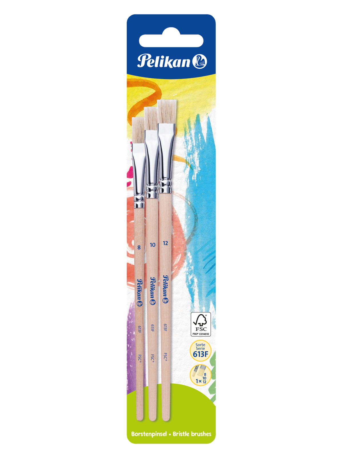 Pelikan Borstenpinsel Pinsel S613F 8/10/12 auf Blister, reine Schweinsborsten,
