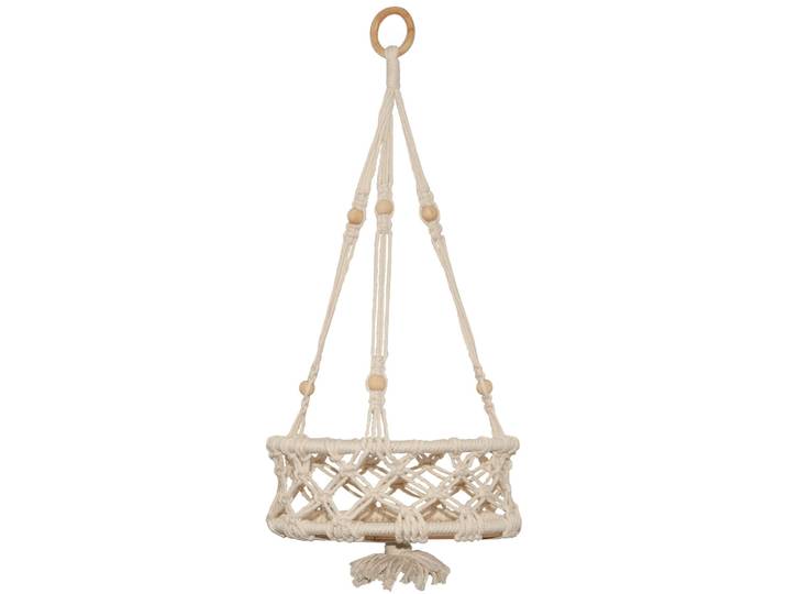 Hängedekoration mit Ablagefläche, Makramee-Deko zum Aufhängen, beige, Länge 60 cm