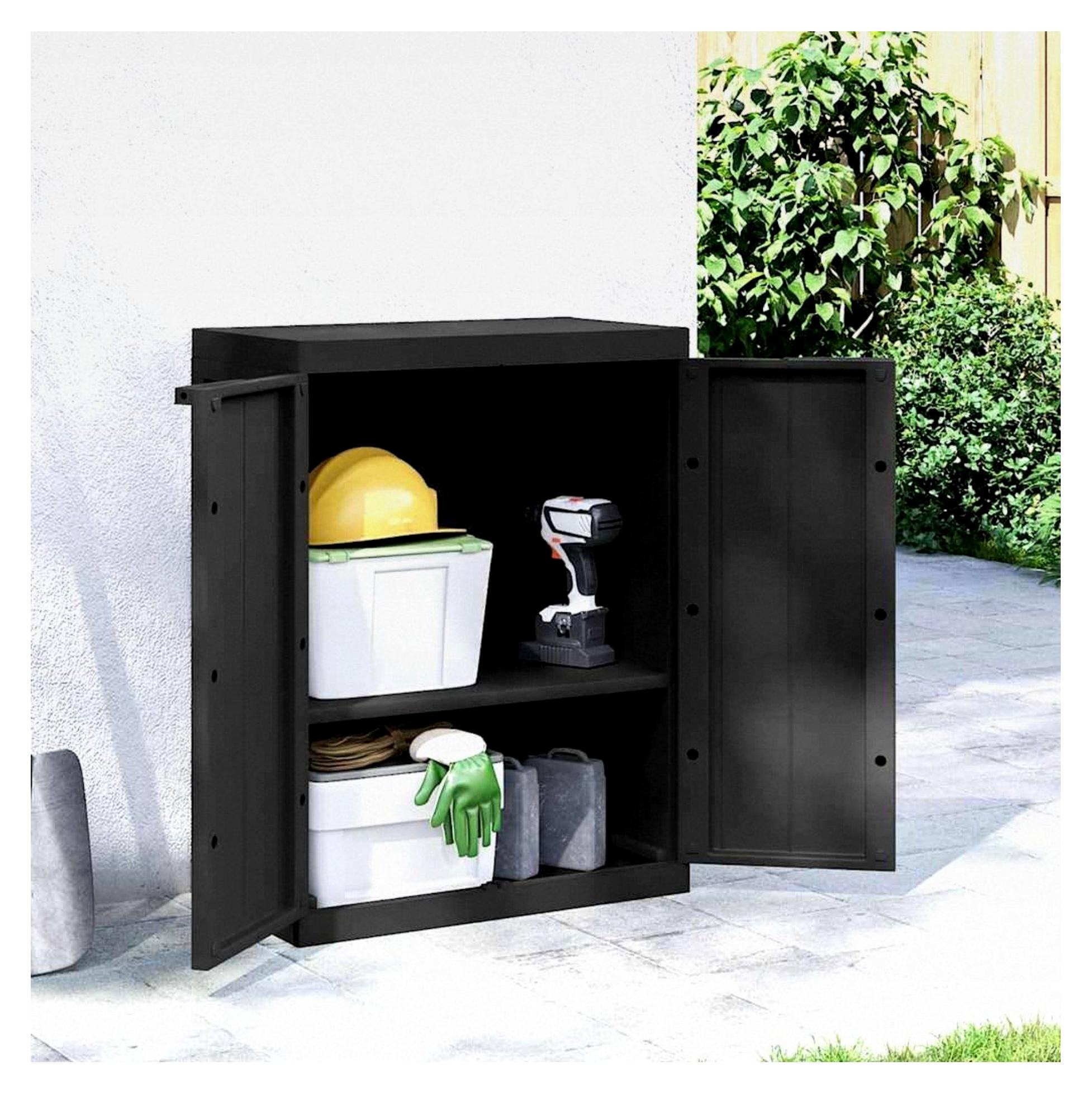 Gartenschrank Schwarz 65x37x85 cm, PP Polypropylen, witterungsbeständig, abschließbar, für Garten, Balkon, Terrasse, vielseitiger Outdoor Aufbewahrungsschrank