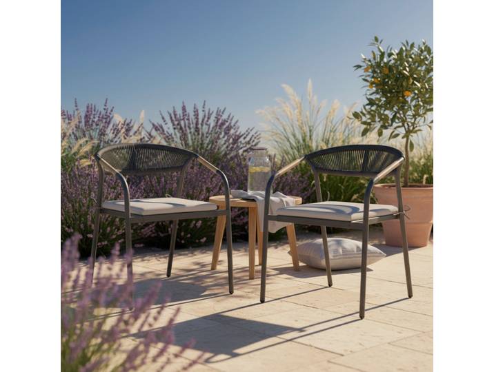 Gartensessel Benicio Grau Polywood/Textilene 2er-Set