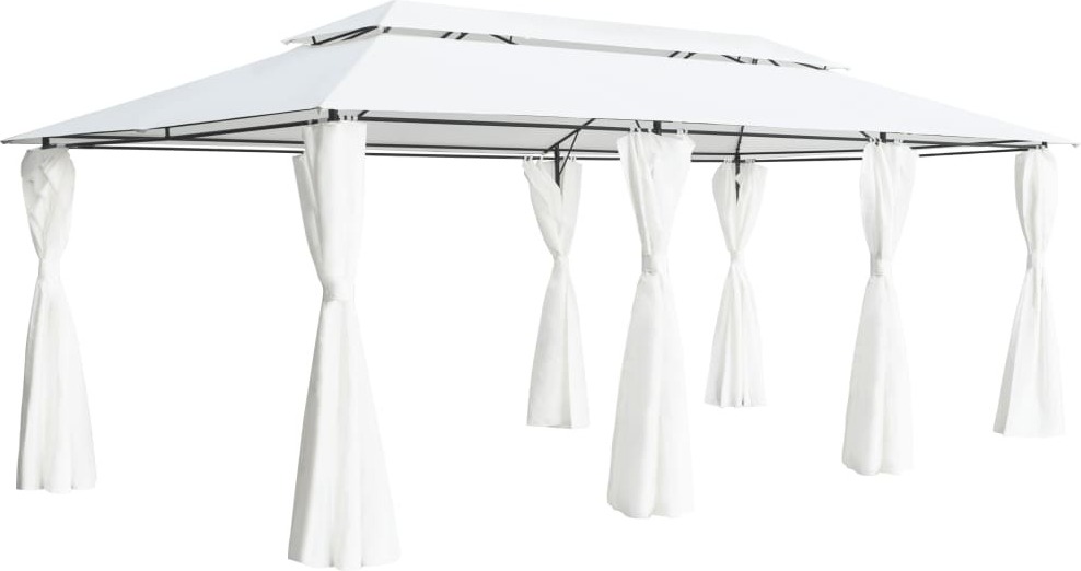 Pavillon mit Vorhängen 600x298x270 cm Weiß 180g/m²
