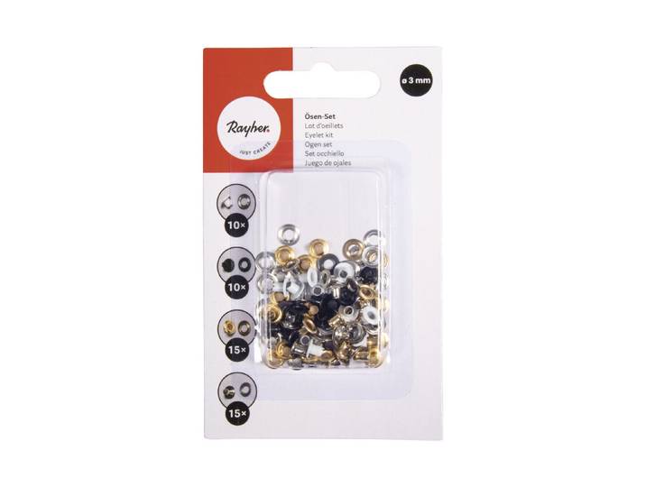Ösen-Set 3mm rund, Farbmischung, SB-Blister 50Stück