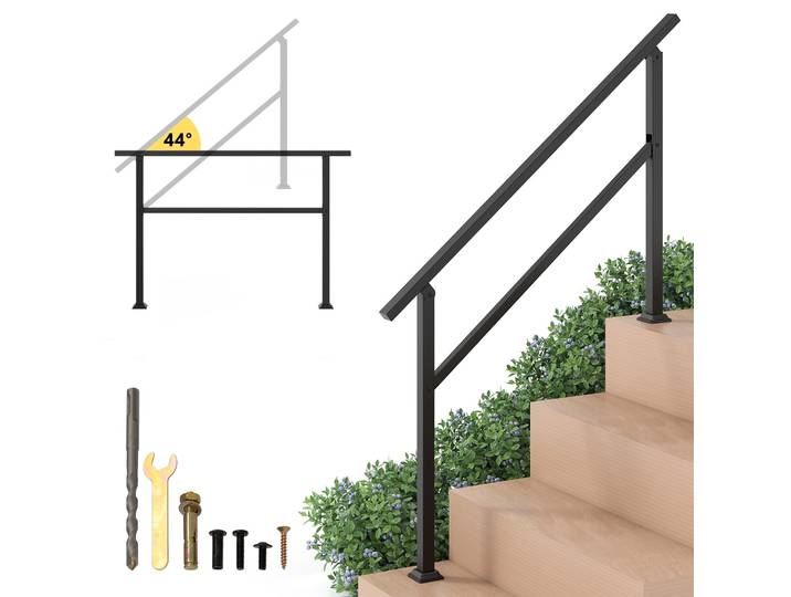 138 cm Metalen Trapleuning met Verstelbare Hoek Eenvoudig te Installeren Geschikte Treden 0-4