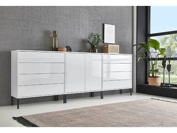 Sideboard 237 cm - Metallfüße Typ A 237 x 88 x 33cm Weiß/Hochglanz Weiß