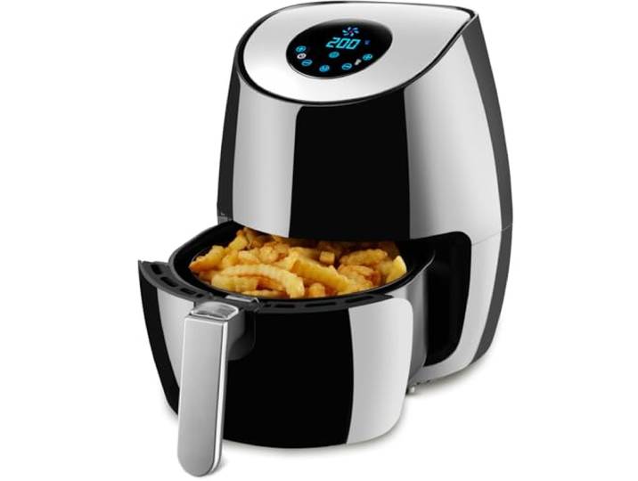 tectake® Heißluftfritteuse, Airfryer, 3,6 l Fassungsvermögen, Touchscreen-Display, 7 Programme, Air Fritteuse ohne Fett und Öl, spülmaschinengeeignet, mit Zubehör Rezeptheft -schwarz
