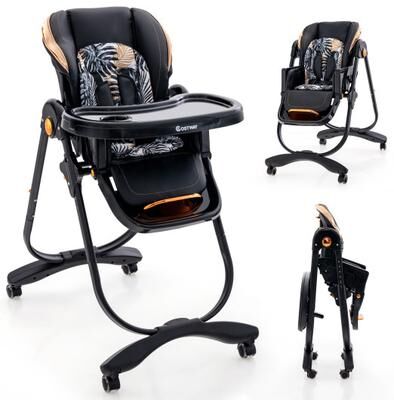 Costway Folding Baby Dining High Chair with Adjustable Height and Recline-Black
