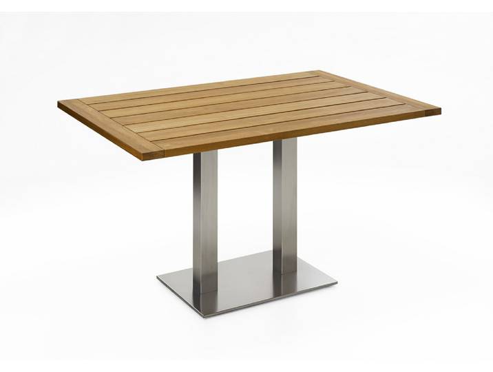 Bistro Tisch, Teak, Braun, 68×68 - 140×95 cm, Edelstahlrahmen, Modern, Niehoff-Sitzmöbel