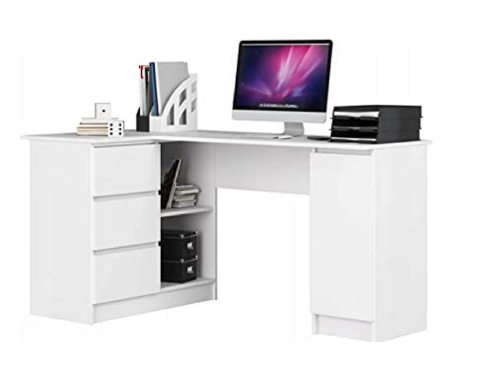 BDW Eckschreibtisch Weiß, 3 Schubladen Links und 4 Einlegeböden, viel Platz zum Ausbreiten. Perfekt für Jugendzimmer, Büros und Ateliers