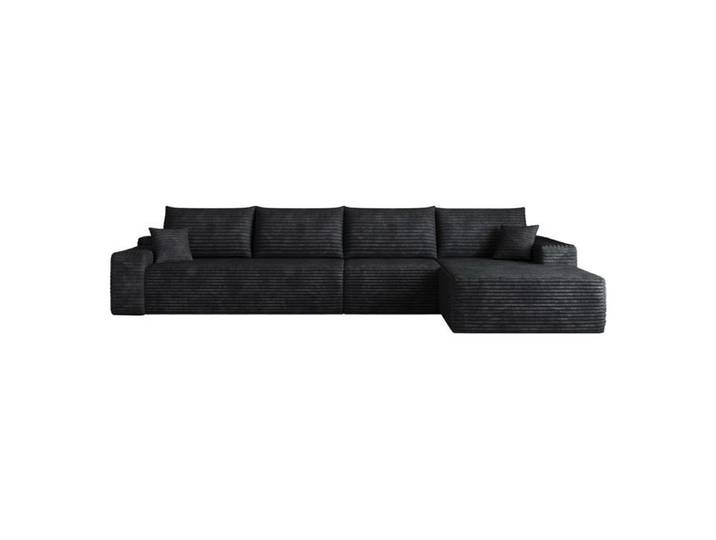 ELVORIN Canapé d'angle modulable compressé 270 x 175 x 83 cm réversible tissu corduroy 4 places noir sans montage