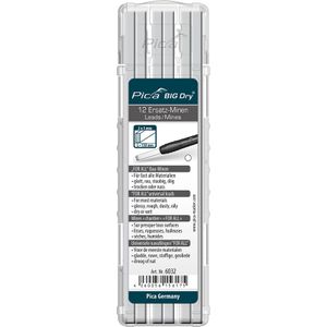 Pica Zimmermanns-Minen BIG Dry 6032, weiß, 2B, wasserlöslich, für alle Oberflächen, 12 Stück