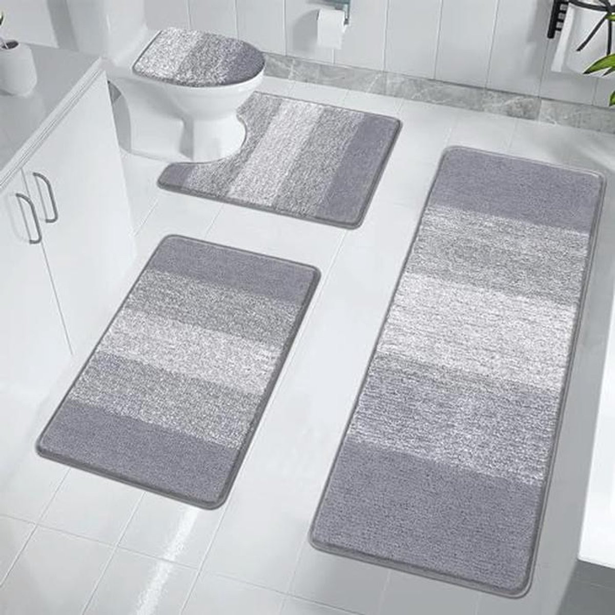 4-delige set badkamer toiletmatten - zachte antislip badmat en toiletdeksel - waterabsorberend lichtgrijs