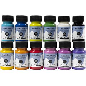 Creativ-Company Stoffmalfarben Textilfarbe, 12 Farben, für helle & dunkle Textilien, bis 40°C, 12x 50ml
