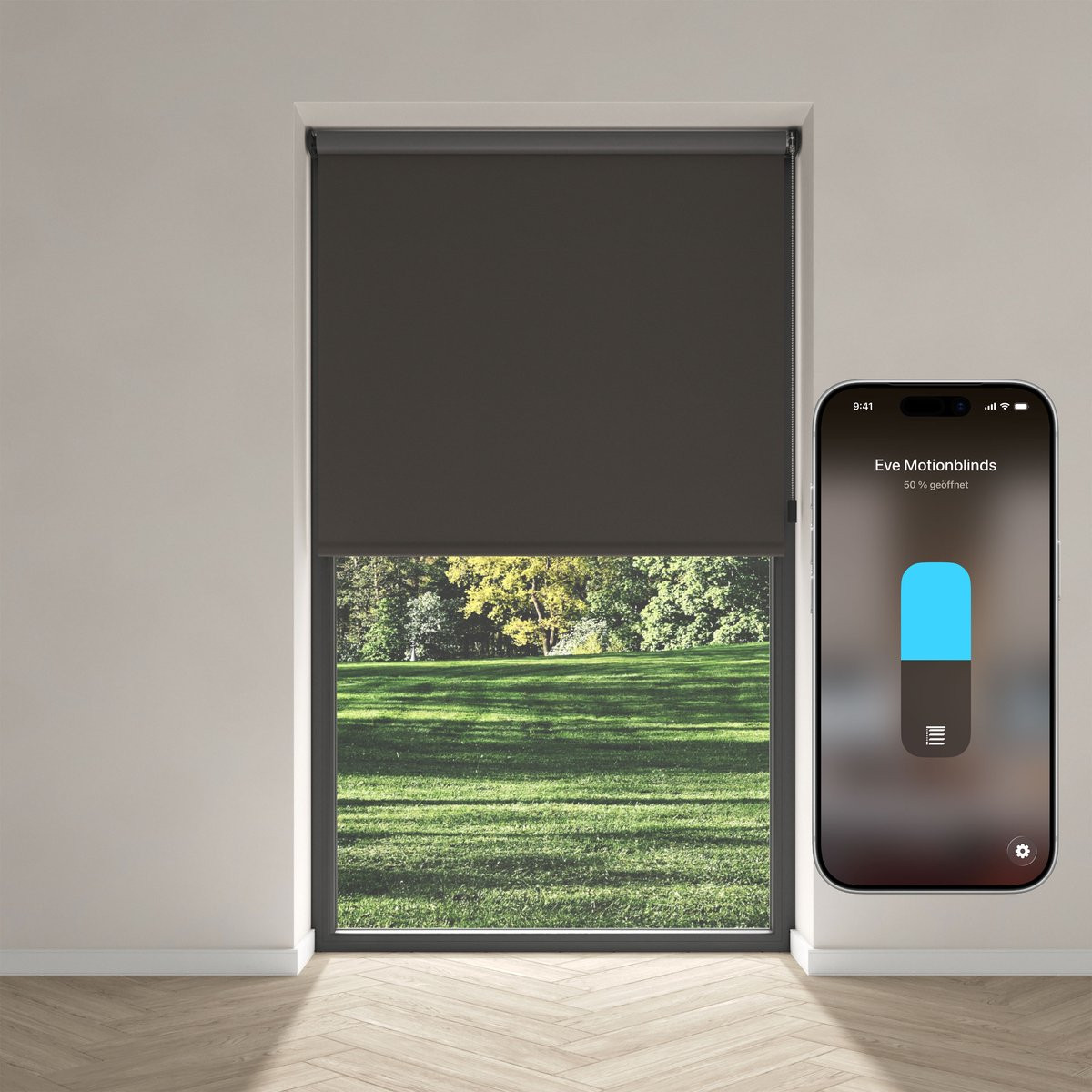 Eve Motionblinds Matter Slim elektrisch rolgordijn, verduisterend, antraciet, 105 x 190 cm