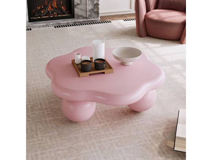 Table Basse en Forme de Fleur 80 cm Table Basse Minimaliste Moderne avec Pieds Sphériques pour Salon Forme De Nuage Table Basse Rose