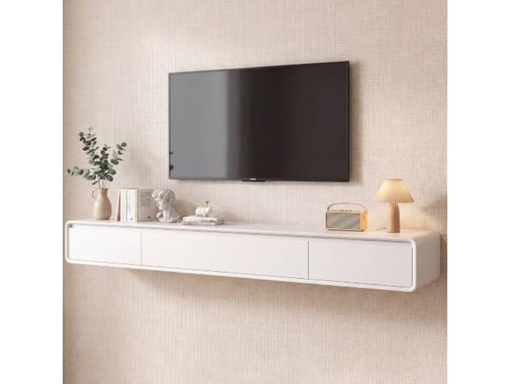 NOYHHAV Schwebendes TV Lowboard Wandmontage Modernes TV Möbel mit Schubladen und offenen Fächern Weiß 220CM