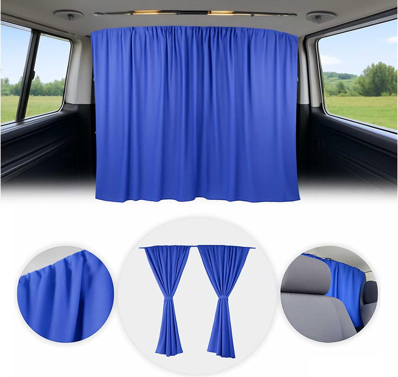 Omtec Maatwerk gordijnen voor VW Grand California H3, cabine en scheidingswand, donkerblauw