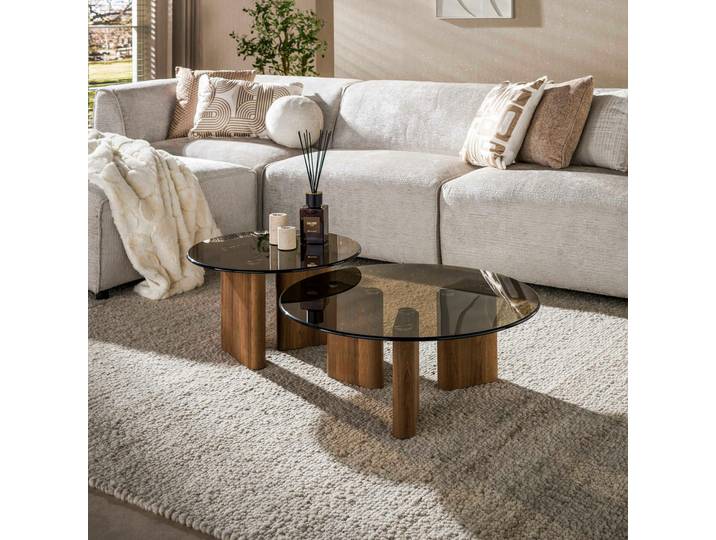 Table basse gigogne ronde en verre fumé (lot de 2) MILOS