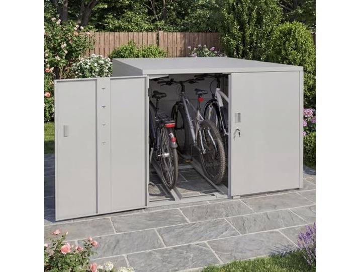 Mendler 3er-Fahrradgarage HWC-P93 124x148x208cm Stahl - hellgrau Fahrradunterstand, Fahrradbox, Bikebox, abschließbar verzinkter