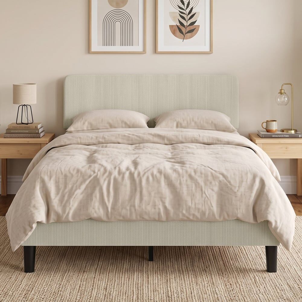 Homcom Cadre de lit 140 x 190 cm tête de lit réglable velours côtelé gris Gris 194x107x147cm
