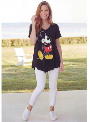 Plus Size Women's Mickey Mouse V Neck Point Hem Tee by Disney in Black Mickey (Size 4X)