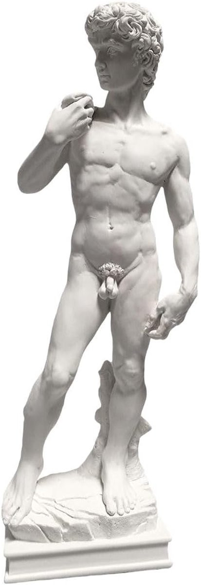 Standbeeld David Kunstsculptuur Renaissance meesterwerk Wit met aders Hoogte: 27 cm