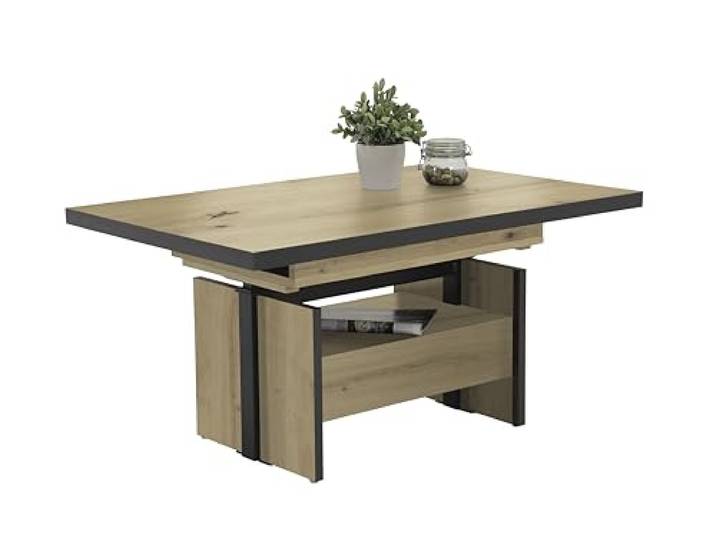Hela Tische, Funktionscouchtisch Noah, Dekor Artisan Eiche, höhenverstellbar (Esstischhöhe) und ausziehbar, Liftbeschlag Schwarz, Schubkasten Grifflos