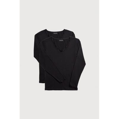 Langarmshirt YSABEL MORA "BASIC COLLECTION COTTON WITH LACE", Damen, Gr. XXL, schwarz, Single Jersey, Obermaterial: 95% Baumwolle, 5% Elasthan, figurbetont hüftlang, Rundhals, Spitzenkante, Shirts Langarmshirt, das perfekte Basic-Longsleeve für...