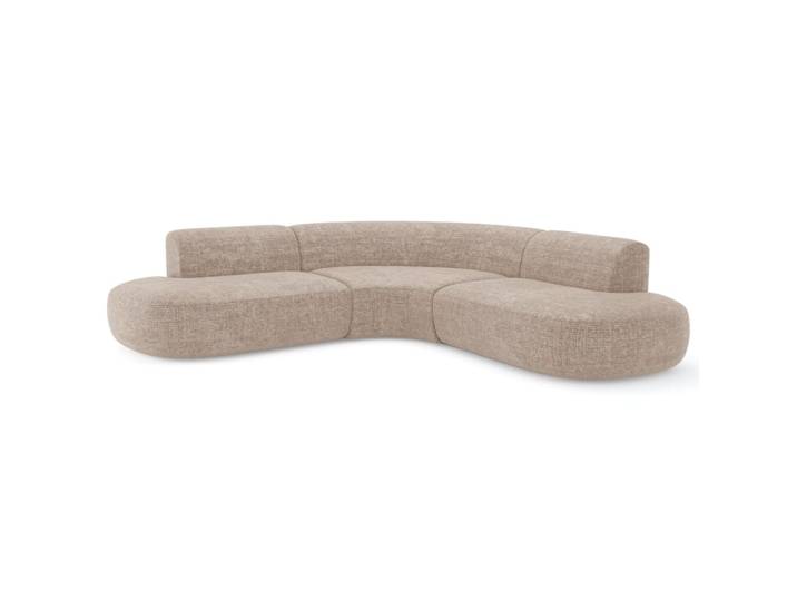 Canapé grand angle 5 places en velours gaufré beige