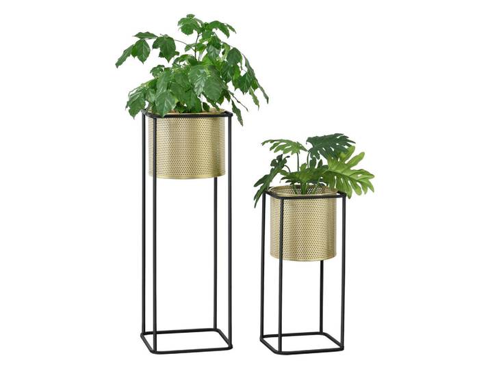 [en.casa] Pflanzständer-Set 2 Tlg. Mettet, Schwarz, Goldfarben, Metall, 25x70x25 cm, Dekoration, Blumen & Blumentöpfe, Übertöpfe