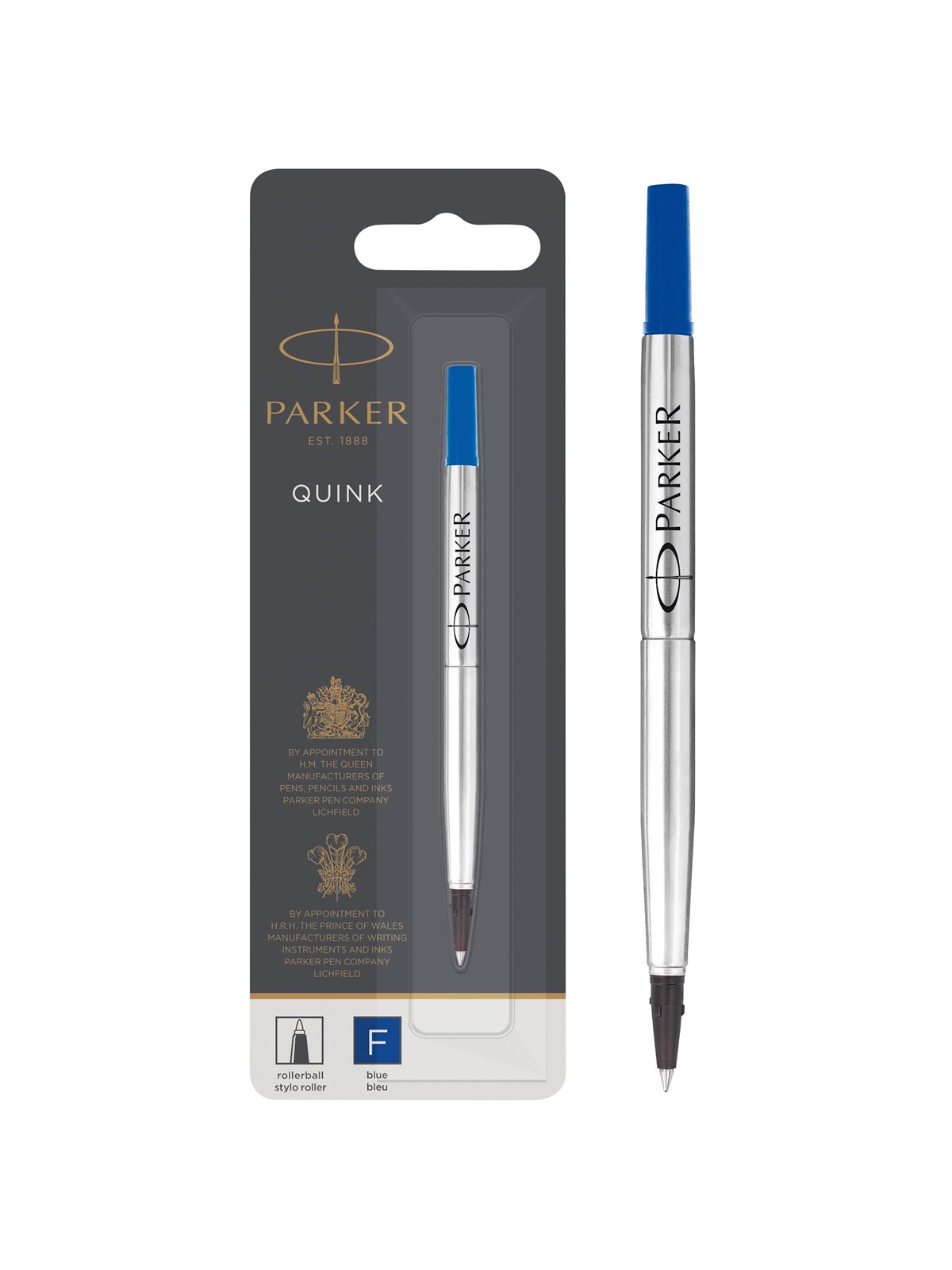 Parker Ersatzminen für Tintenroller | feine Spitze | blaue QUINK Tinte | 1 Stück