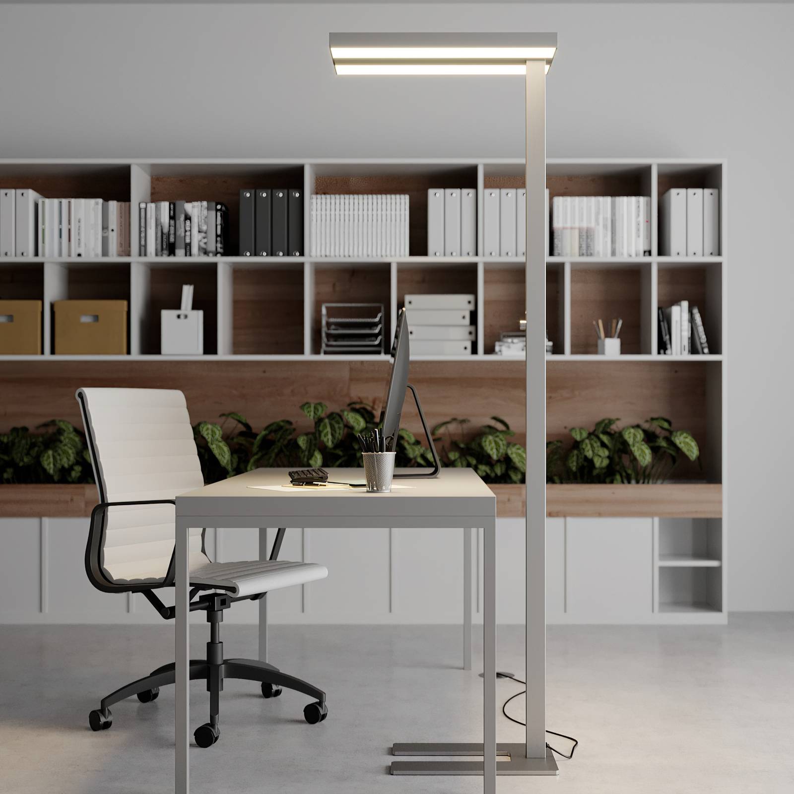 Stehlampe Logan Arcchio, dimmbar, alu / grau / zink, für Arbeitszimmer / Büro, Aluminium, Modern