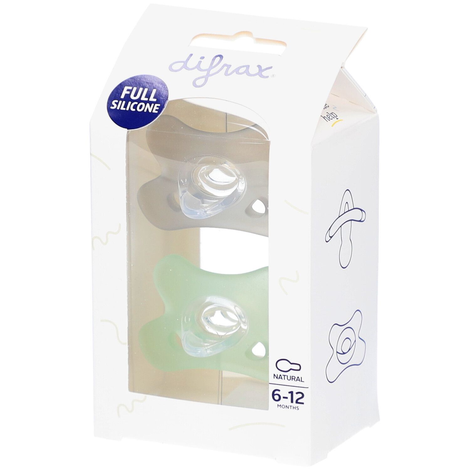 Difrax Fopspeen Natural Silicon 6-12m 2Pack Stone/Sage 2st 2 St Schnuller