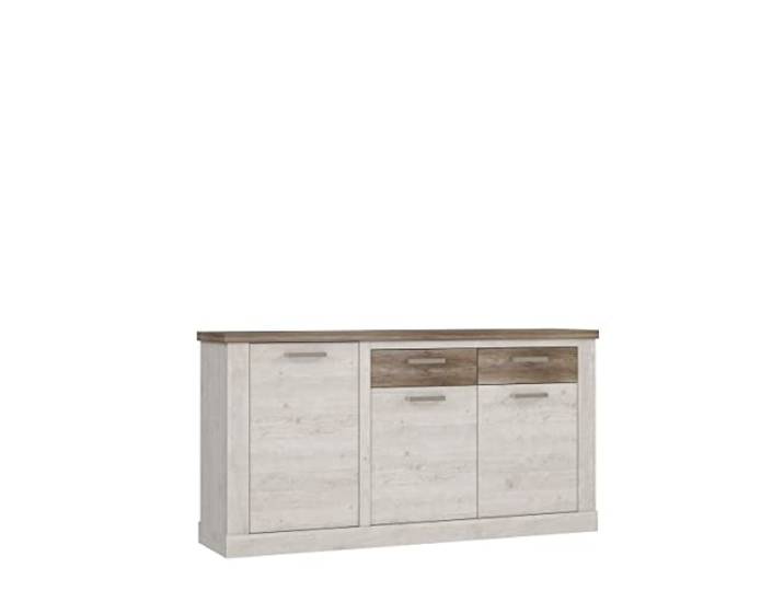 möbelando Sideboard >Duro< (BxHxT: 173,9x90,3x41,3 cm) Pinia Weiss mit Eiche Antik