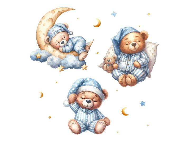 Wallfluent Wandaufkleber 100x172cm - Schlafende Teddybären, Mehrfarbig, Kunststoff, Rechteckig, 100x172x0.1 cm, Tapeten & Wandverkleidungen, Wandtattoos & Sticker, Wandtattoos