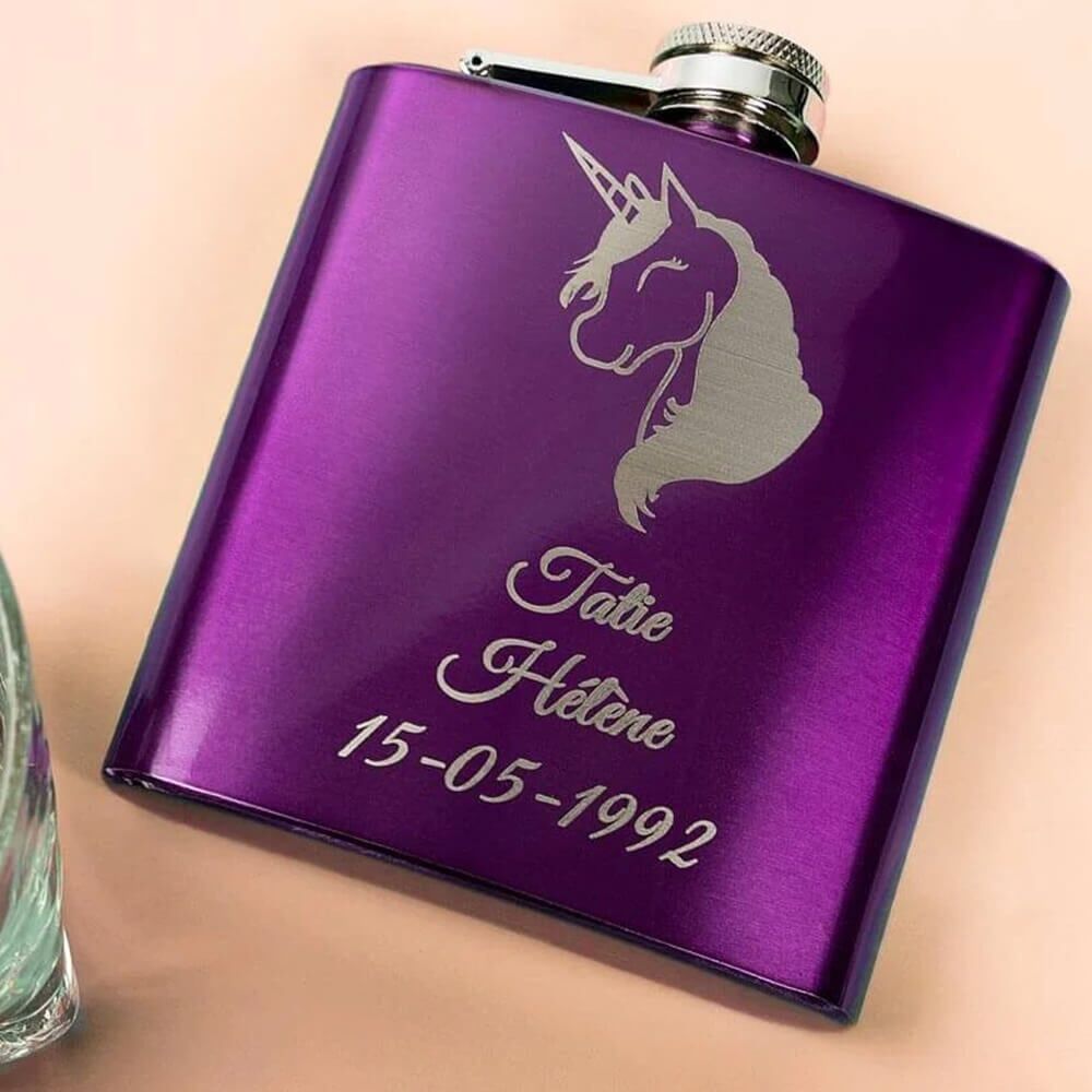 Ocadeau Flasque alcool violette gravée