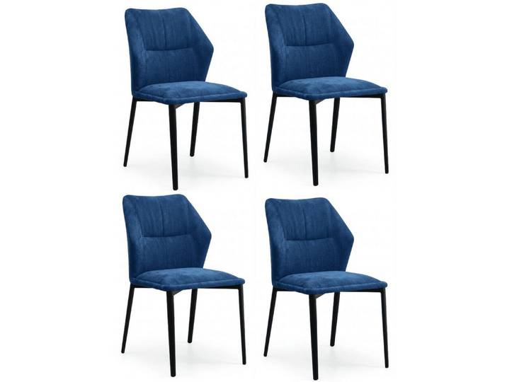 Xlmoebel Sitzgruppe Premium Skandi Esszimmerstühle 4er Set Blau Breitcord Diamant, (4-tlg., 4er-Set)