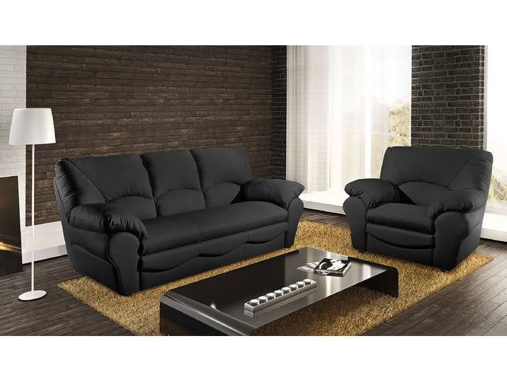3-Sitzer Sofa Echtleder Schwarz/Schwarz Echtleder Mabel 205 x 92 x 85cm Modern