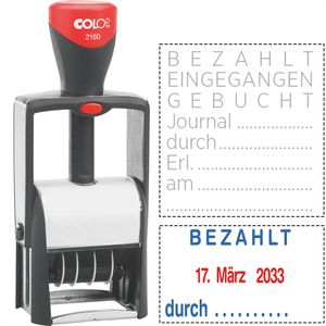 Colop Datumstempel Classic 2160/RL, rot/blau, selbstfärbend, Abdruck 24 x 41 mm, Schrifthöhe 4 mm, mit 3 Lagertexten