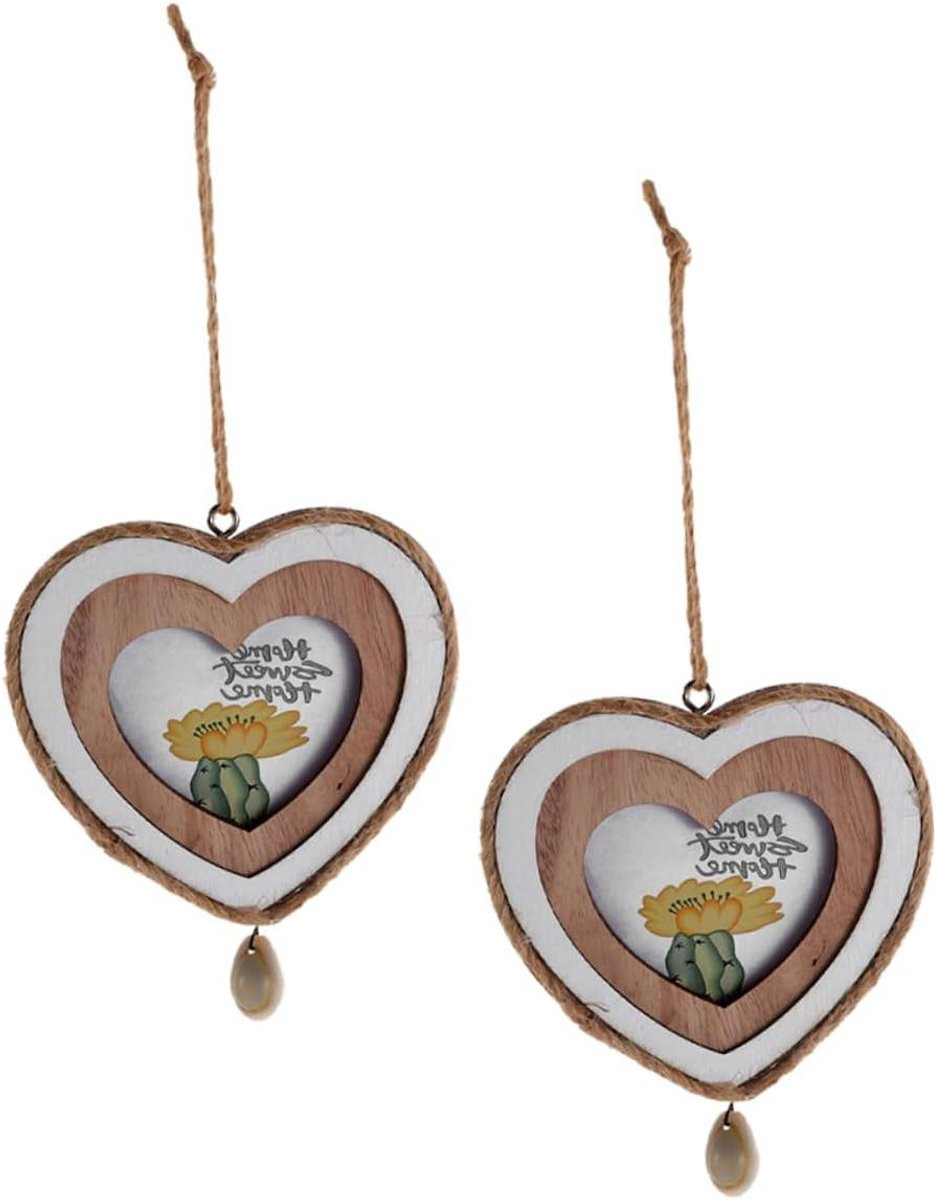 Set van 2 houten hartvormige fotolijstjes voor decoratie