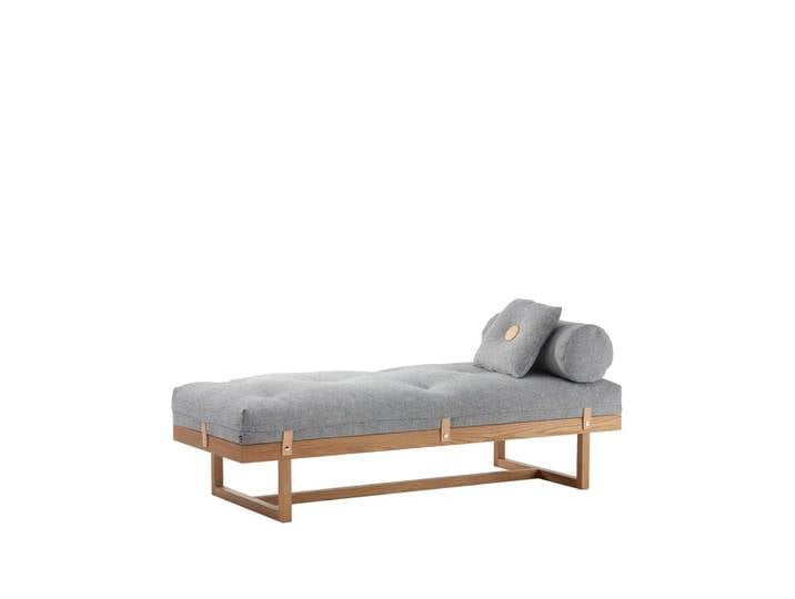 A2 Lit banquette Stay tissu gris, structure en chêne huilé