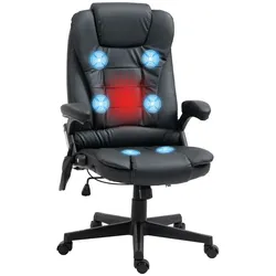 MODFU Chefsessel Bürostuhl Schwarz 121x62x68 cm mit Massage und Wärmefunktion drehbar höhenverstellbar Bonded Leder ergonomisch gepolstert