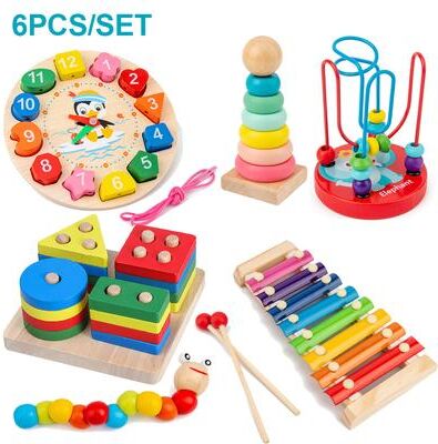 JoyToys Montessori Wooden Toy Puzzle For Toddlers Educational Learning Game 1set 6pcs