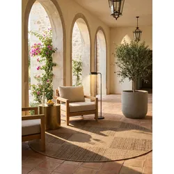 Outdoor-Teppich Karo-Patchwork Jute Beige 160x160 cm Wetterfest