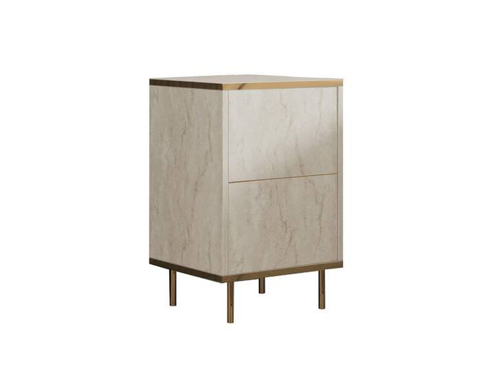 Livetastic Nachttisch, Beige, Holzwerkstoff, Travertinoptik, 40x60x35 cm, einfacher Aufbau, Schlafzimmer, Nachttische